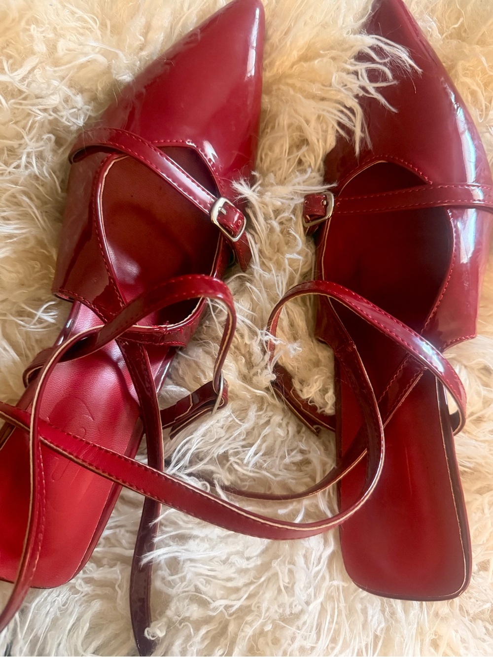 SHEIN Red Patent Pointed-Toe Ankle-Strap Heels